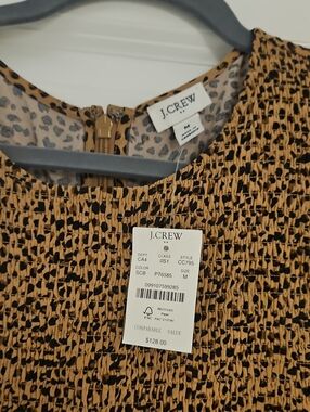 J. Crew Cheetah Print Smocked Sleeveless Dress
